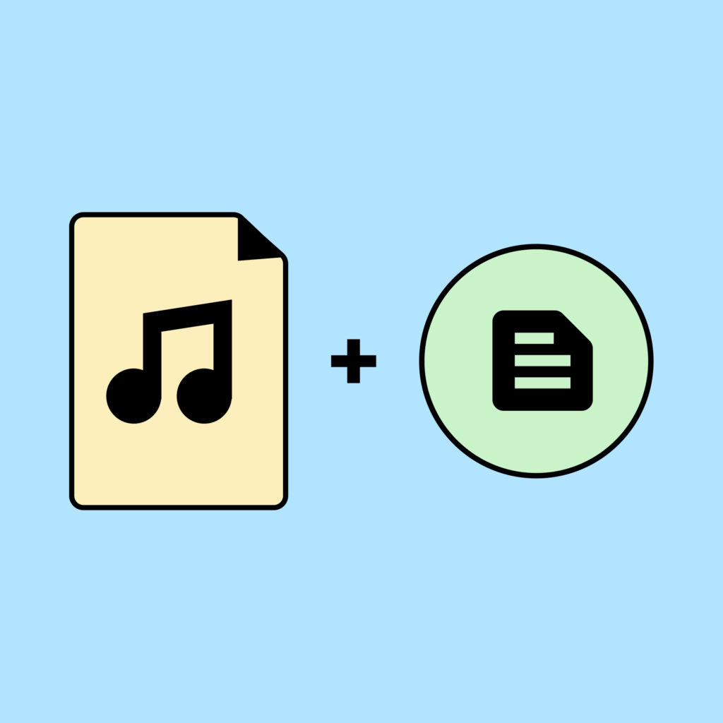Eine Illustration einer Audiodatei plus einer Textdatei.