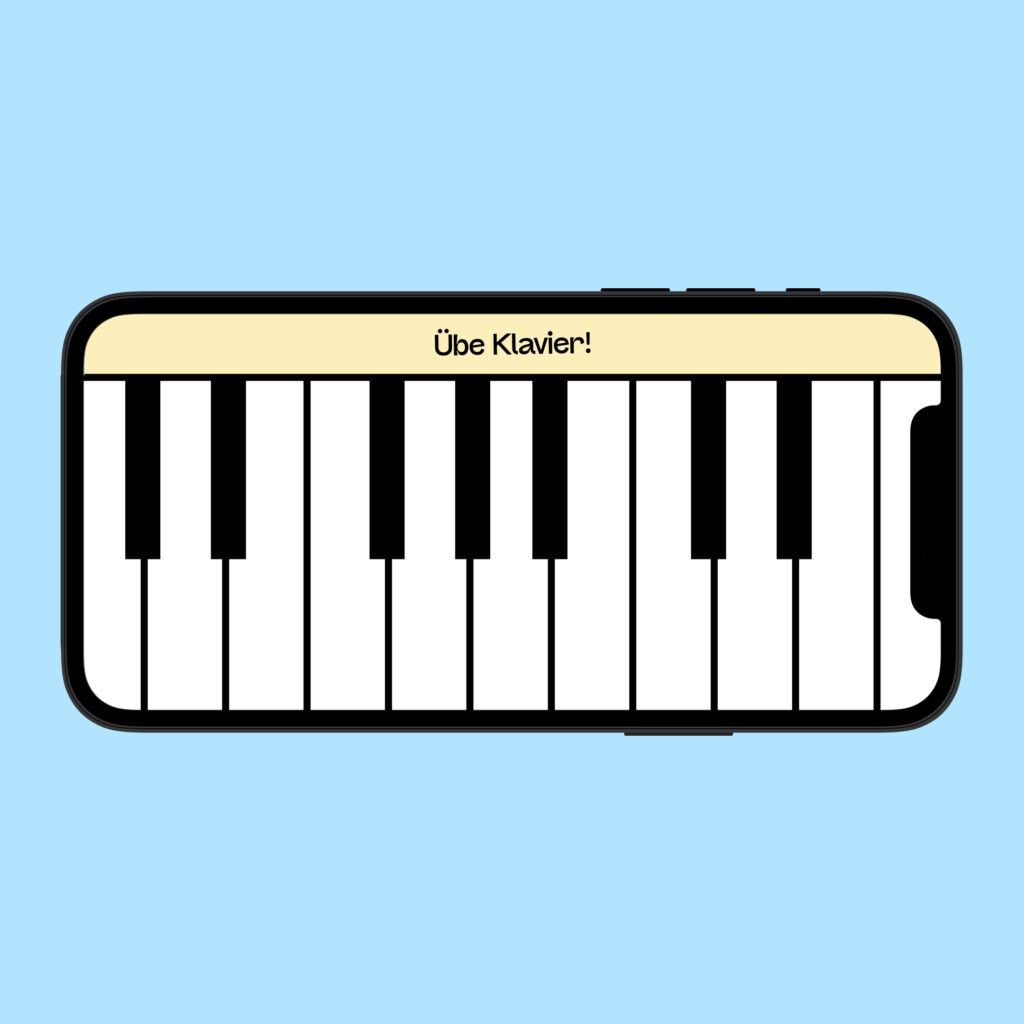 Eine Illustration von einem Handy im Querformat. Darin ist eine Klaviertastatur abgebildet.