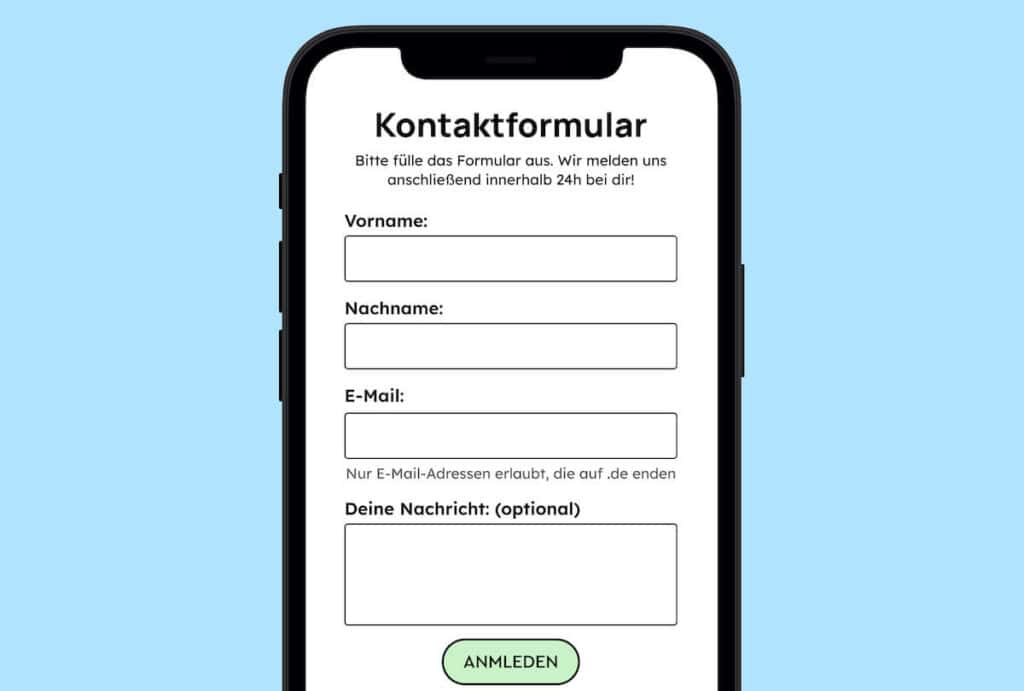 Das Eingabefeld für die E-Mail-Adresse wurde mit dem Hinweis ergänzt: "Nur E-Mail-Adressen erlaubt, die auf .de enden"