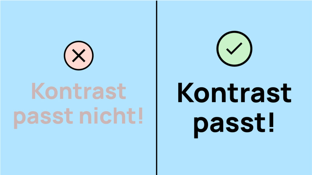 Zwei Texte. Einer ist sehr hell und hat nicht genug Kontrast, der andere ist schwarz und der Kontrast ist ausreichend.