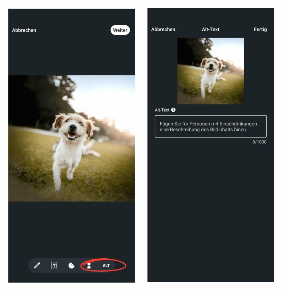Screenshots vom Uploadfunktion der Bilder bei LinkedIn.