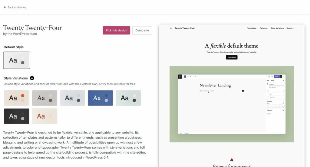 Screenshot tewnty-twenty-four Theme für WordPress Seite.
