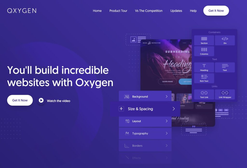 Screenshot Oxygen-Builder Startseite