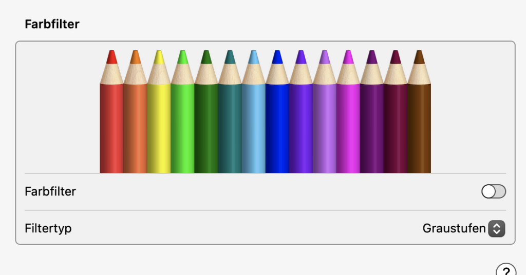 Screenshot von dem Farbfilter auf Mac