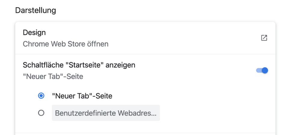 Screenshot von dem hellen Design in Chrome