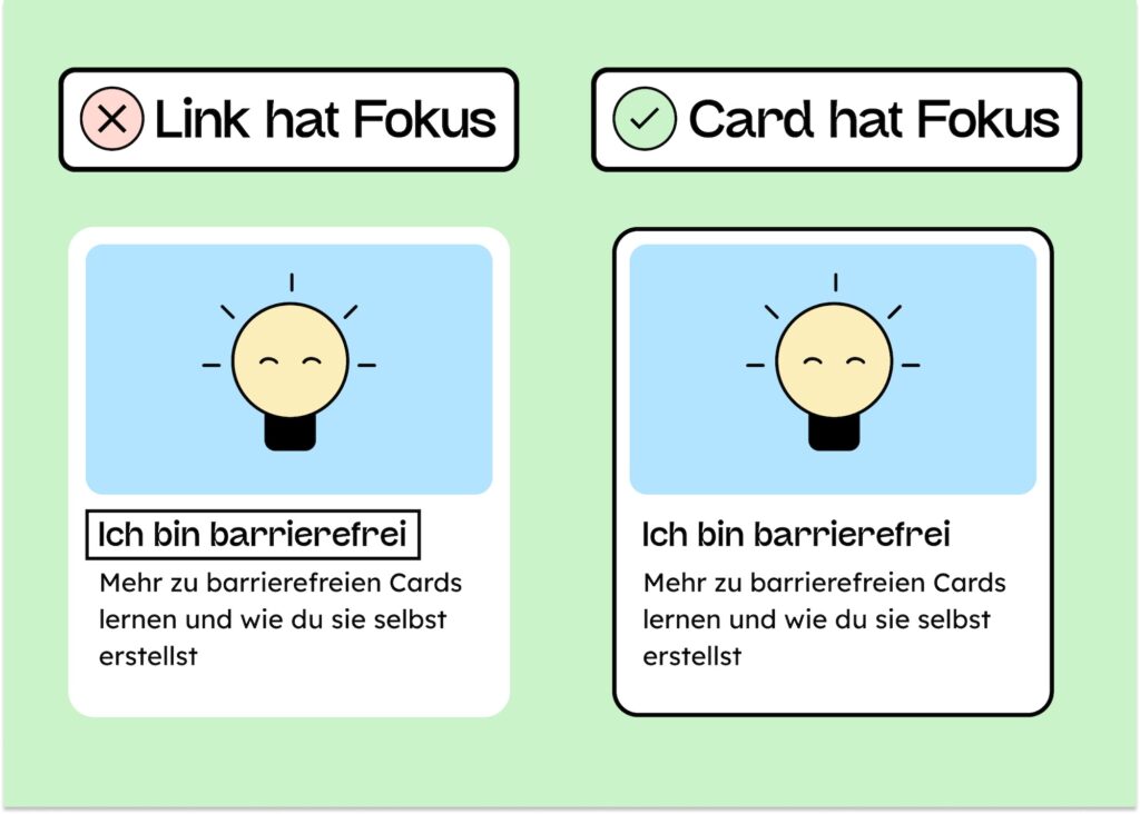 Illustration von einer Card, die nur ein Fokus um die Überschrift hat und eine mit einem Fokus, um die ganze Card