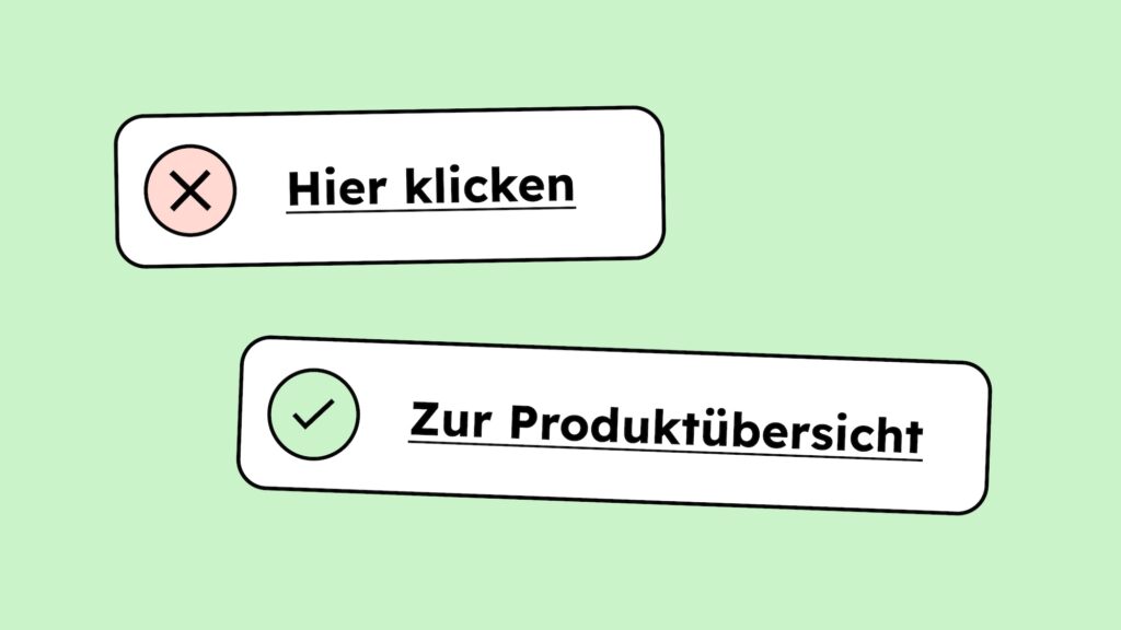 Zwei Links. Der eine heißt nur „hier klicken“. Der andere „Zur Produktübersicht“.
