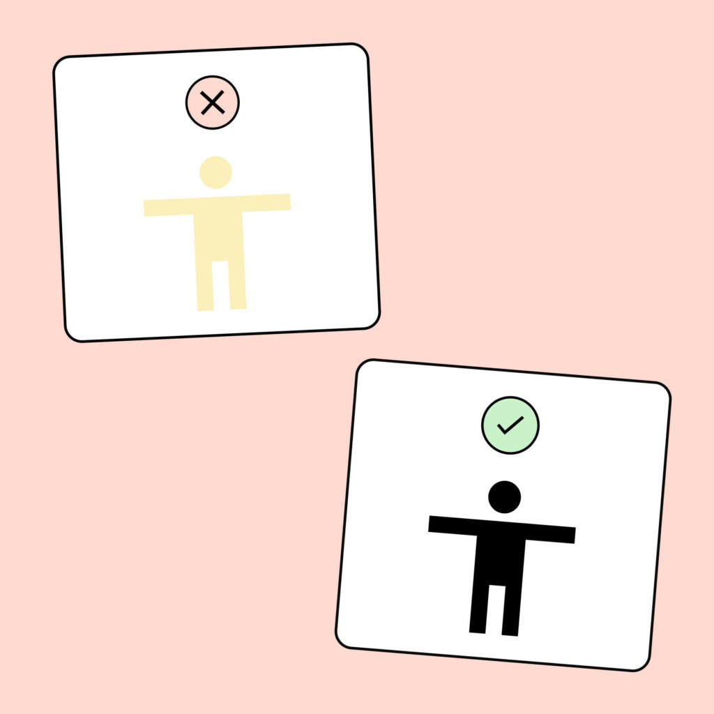 Vergleich von zwei Icons. Eins ist gelb und hat keinen Kontrast von 3:1 zum Hintergrund. Das zweite ist schwarz und der Kontrast stimmt.