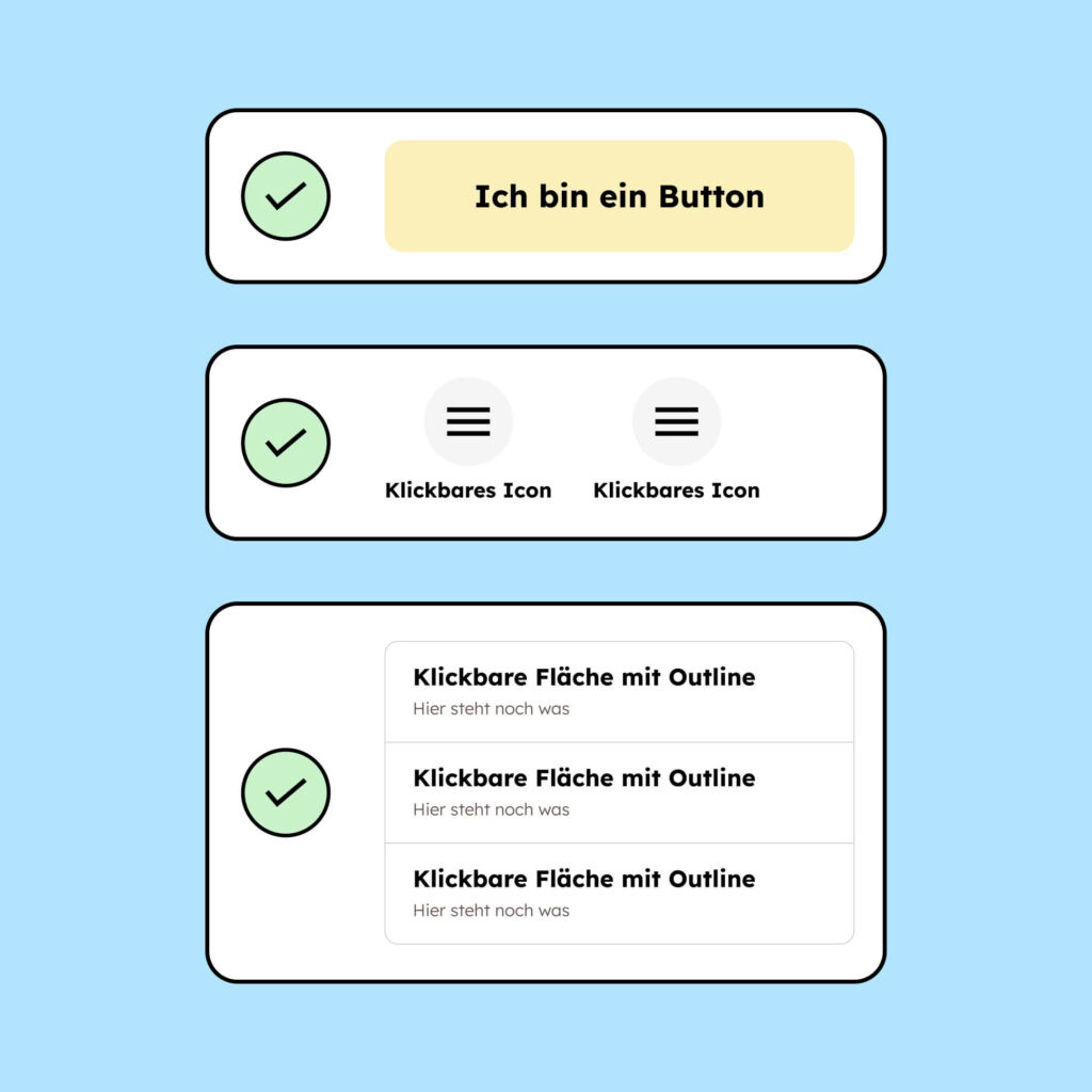 Drei Bedienelemente, die keinen Kontrast von 3 zu 1 haben, aber der Text auf den Elemente 4,5 zu 1 hat.
