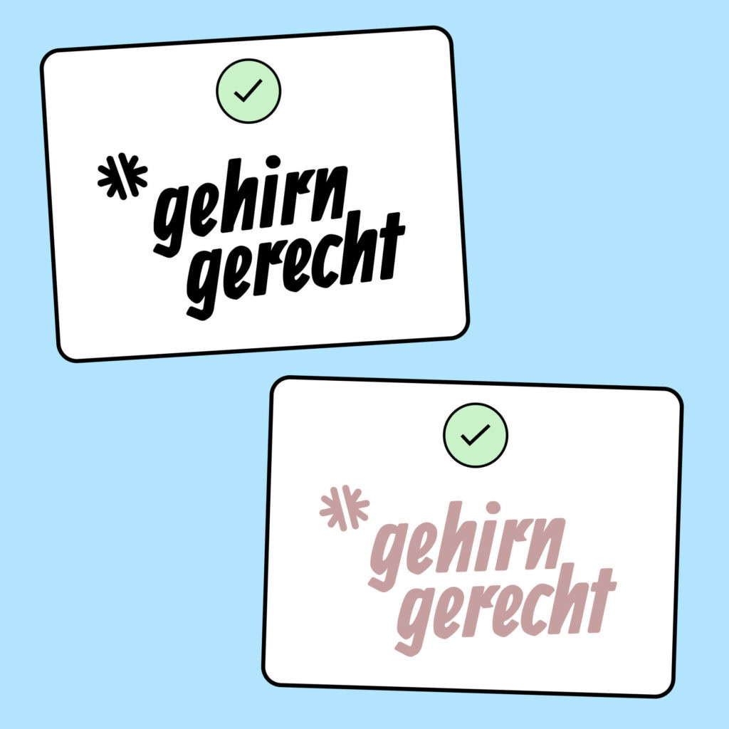 Das Logo von Gehirngerecht Digital, ein mal mit gutem Kontrast und ein mal nicht.