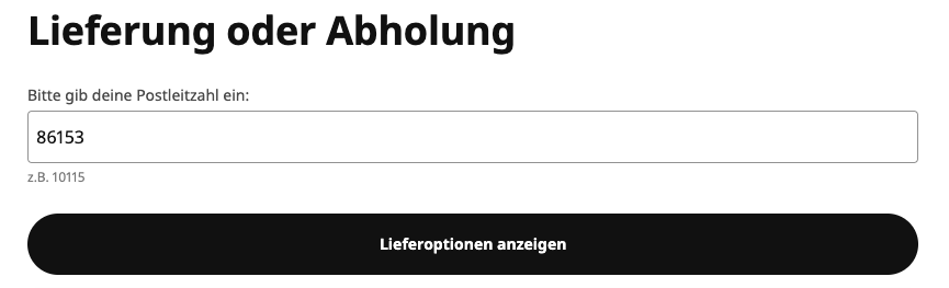 Die Felder der Ikea Formulare sind benannt und zeigen sogar anhand von Beispielen an, was man eintippen muss. Hier zum Beispiel eine Postleitzahl.