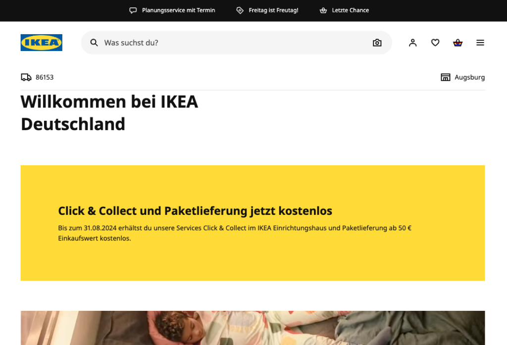 Ein Screenshot der Startseite vom Ikea-Webshop.
