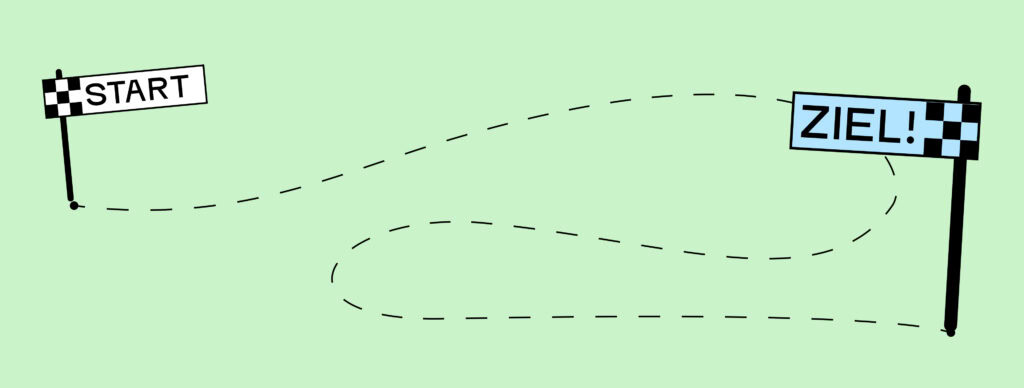 Illustration von zwei Flaggen, an Start und Ziel einer Linie.