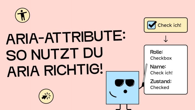 Unser Maskottchen Manfred zeigt anhand einer Checkbox, welche ARIA-Auszeichnung für eine Komponente wichtig sind.