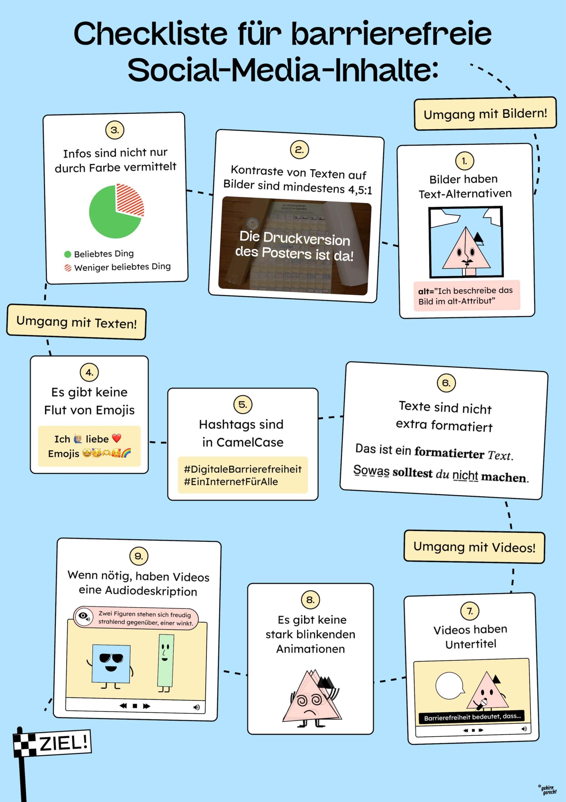 Eine Checkliste der 9 wichtigsten Punkte, um barrierefreie Social-Media-Inhalte zu erstellen.