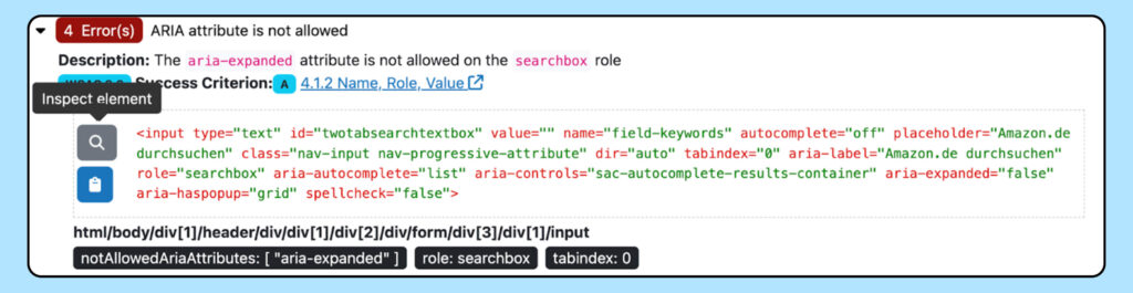Screenshot ARC Plugin mit hervorgehobenen Stellen im DOM.