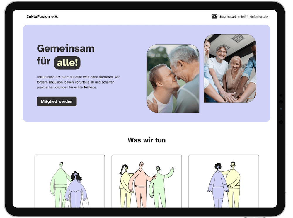 Mock-Up der Inklufusion Website-Startseite.