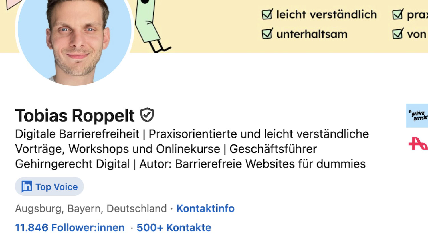 LinkedIn-Statistik von Tobias Roppelt mit über 11000 Followern und Top-Vocie Badge