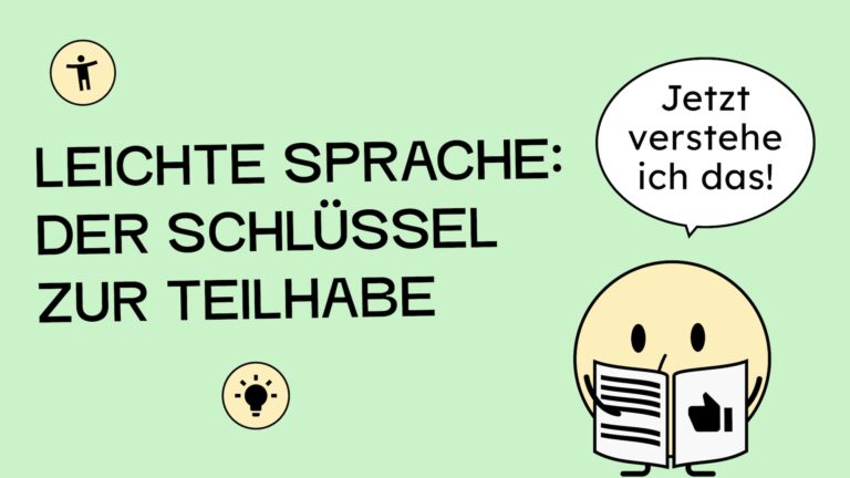Unsere Figur Sam liest einen Beitrag in Leichter Sprache und sagt: Jetzt verstehe ich das.