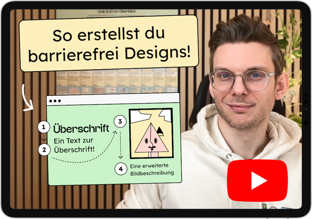 Ein YouTube-Thumbnail von einem Video über barrierefreies Design.
