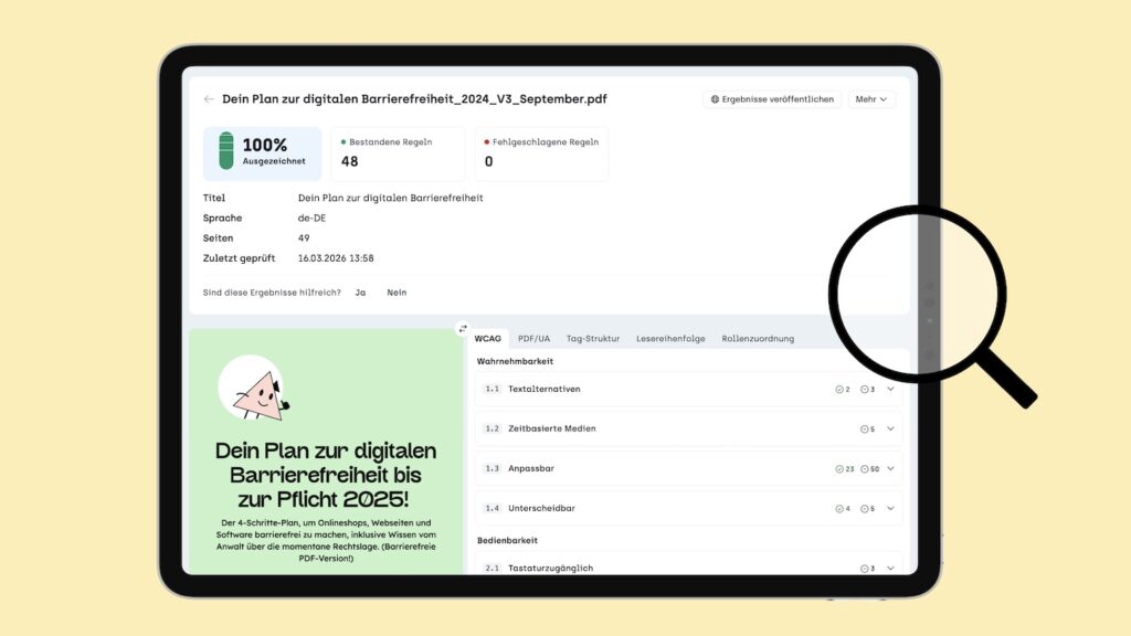 Screenshot des PDF-Prüfers von sitebrunch Accessibility