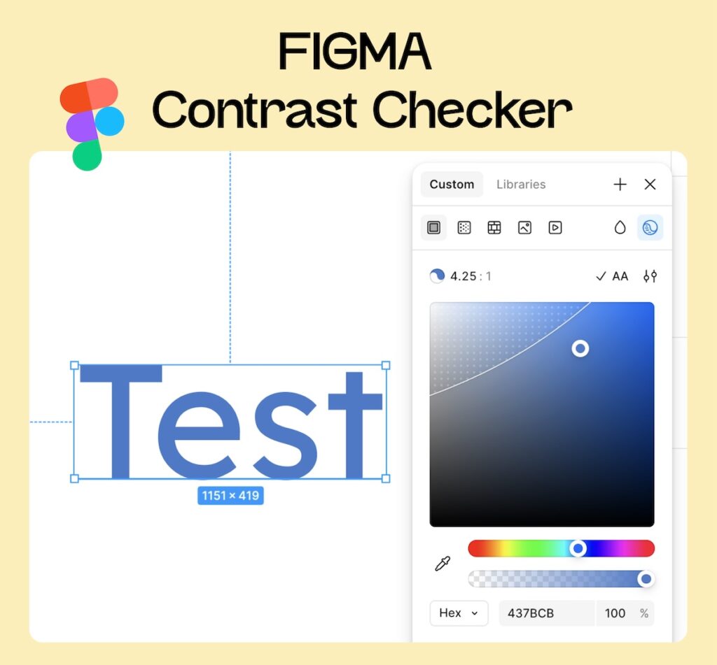 Screenshot von der direkten Prüfung der Farbverhältnisse, wenn man sie im Figma-Tool auswählt.