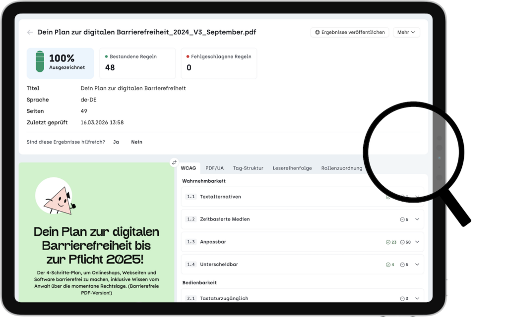Screenshot des PDF-Prüfers von sitebrunch Accessibility