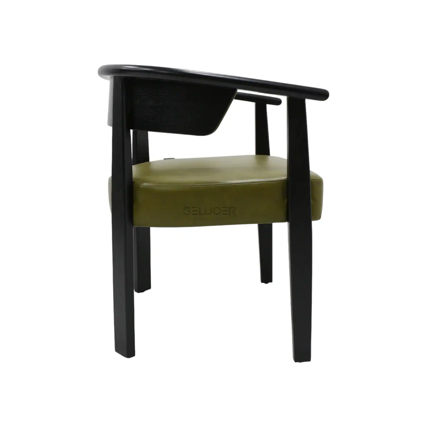 Sleek modern black and olive green lounge chair by Geluoer Furniture.