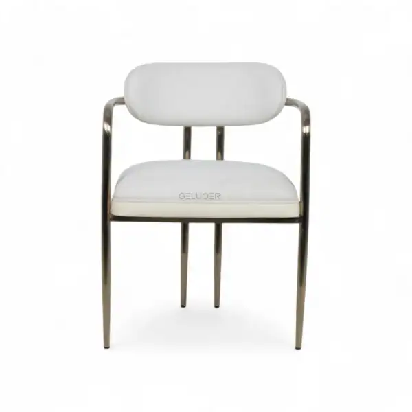 Contemporary modern white leather accent chair with stainless steel frame by Geluoer Furniture.