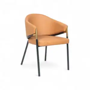 Sleek modern leather accent chair with black and gold metal frame for stylish home decor.