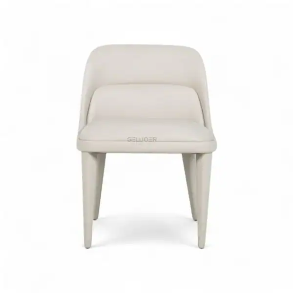 Modern white leather accent chair with wooden legs, stylish and comfortable from Geluoer Furniture.