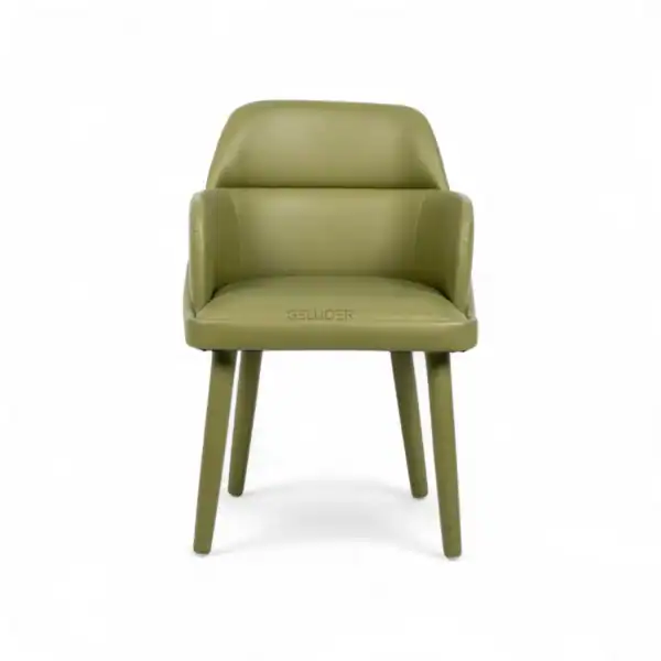 Elegant green modern lounge chair by Geluoer Furniture, minimalist wooden legs, stylish home or office seating.