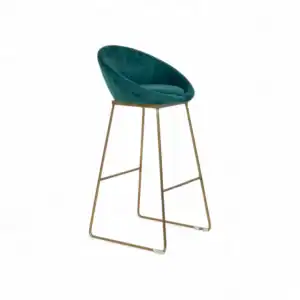 Luxurious emerald green velvet bar stool with gold metal frame for modern home decor.
