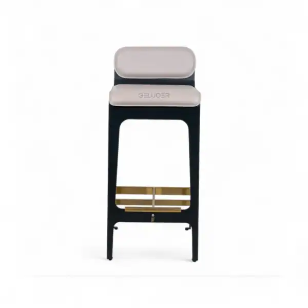 Minimalist modern furniture stool with soft padded cushions, elegant black frame, and gold accents.