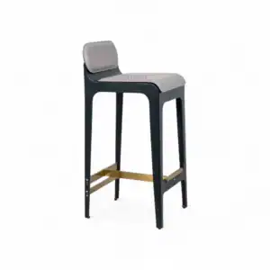 Contemporary bar stool with cushioned seat and backrest, modern design, ideal for cafes or home bars.