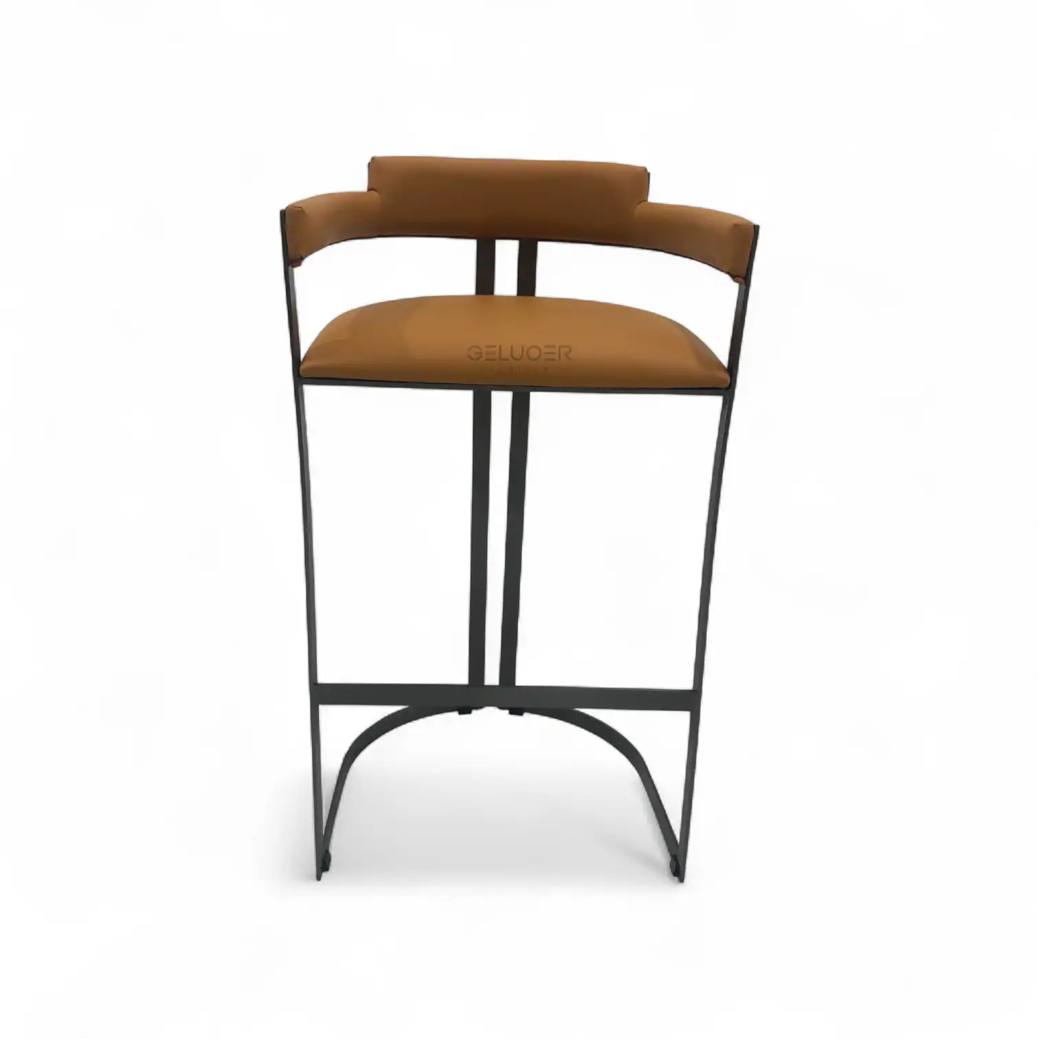 Modern leather bar stool with black metal frame for stylish interior decor.