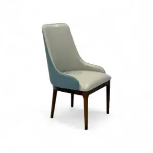 Elegant modern upholstered dining chair with wooden legs by Geluoer Furniture.