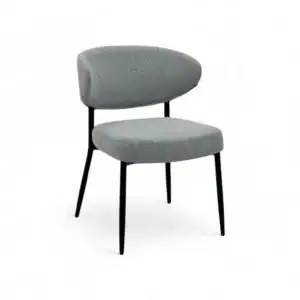 Contemporary gray fabric armchair with black wooden legs for modern living spaces.