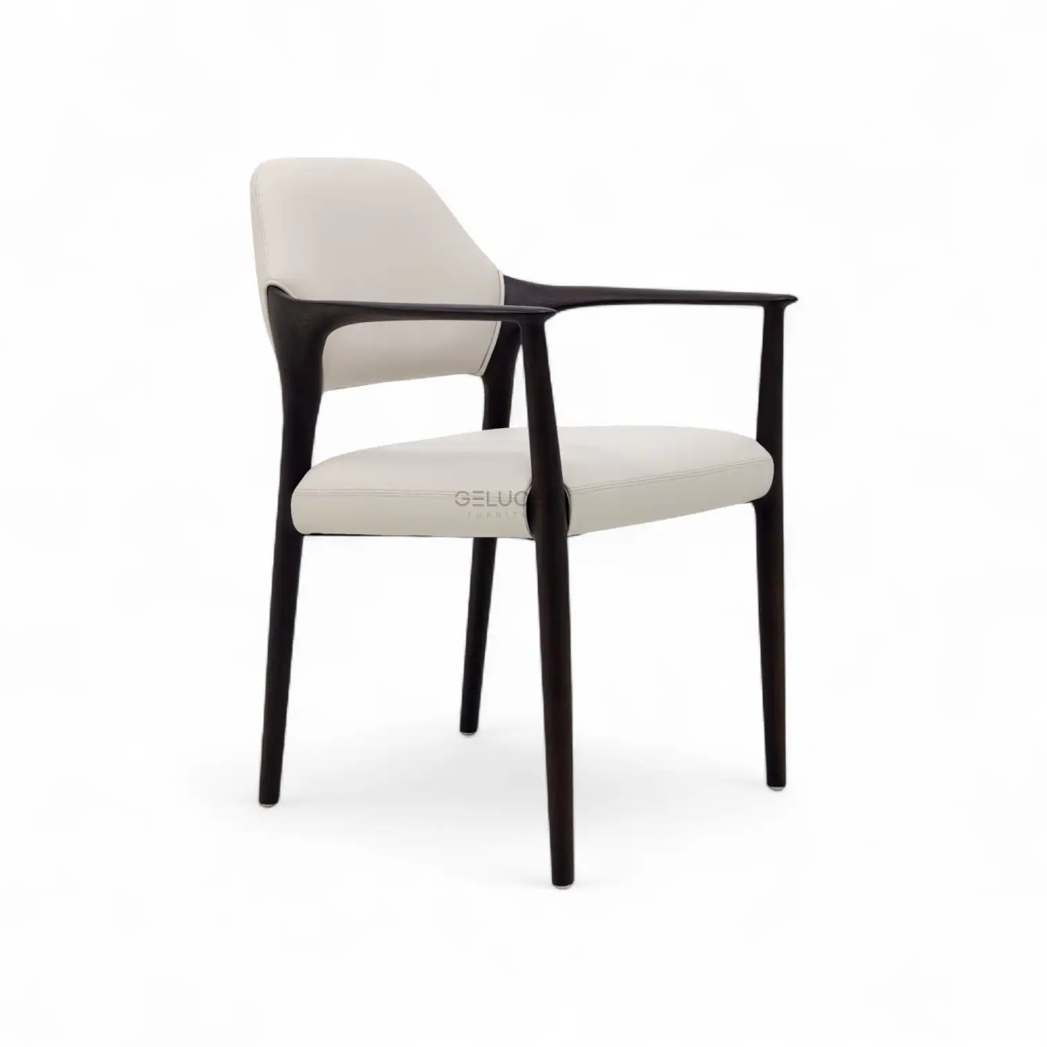 Modern black and white wooden armchair with plush cushioning, stylish design, perfect for contemporary home decor.