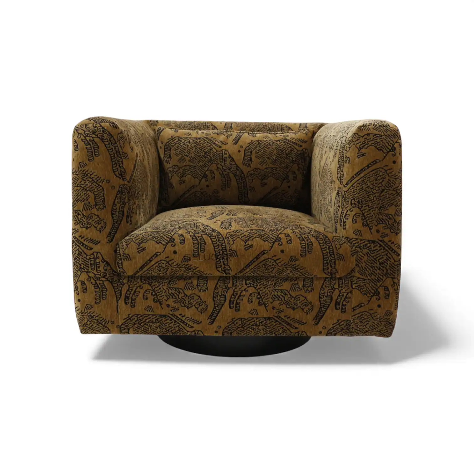 Vibrant upholstered armchair with bold African-inspired print, perfect for stylish living rooms.