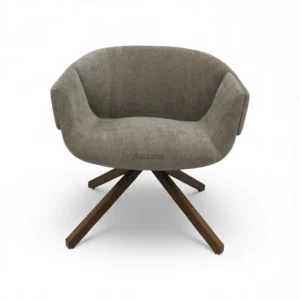 Luxurious modern beige fabric armchair with wooden legs from Geluoer Furniture.