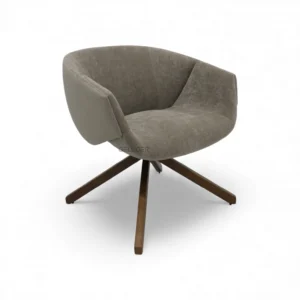 Elegant beige modern swivel chair with wooden legs, ideal for contemporary home decor and office spaces.