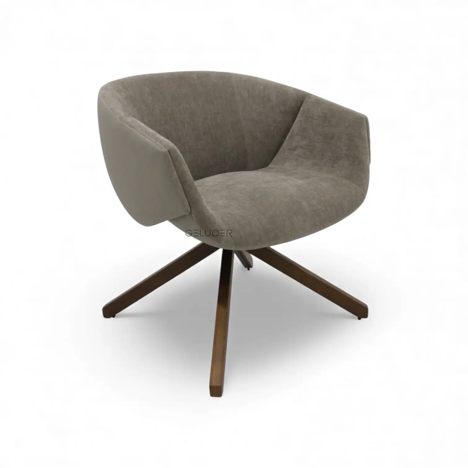 Elegant beige modern swivel chair with wooden legs, ideal for contemporary home decor and office spaces.