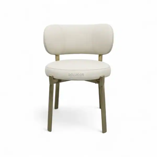Luxurious modern white upholstered dining chair with wooden legs for elegant home furniture.