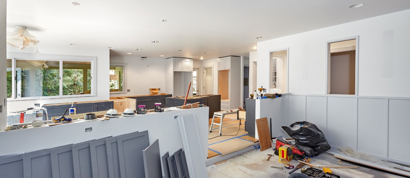 Modern kitchen renovation in progress at Gemcell, featuring new cabinetry and appliances.