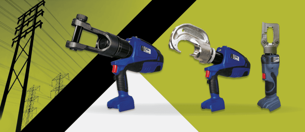 High-voltage power line tools with adjustable clamps for electrical work and maintenance.