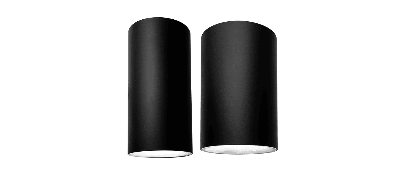 LED cylindrical smart lights in black, modern home lighting solution.