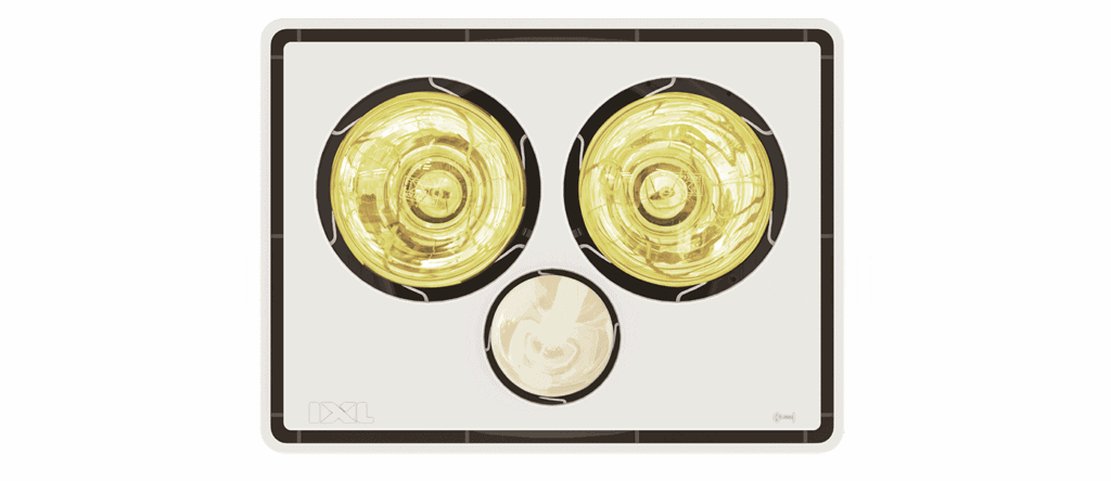 LED work light with dual yellow bulbs and a white base, ideal for industrial or outdoor use.