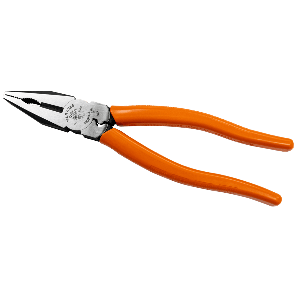 Pliers for jewelry making or electrical work with orange handles.