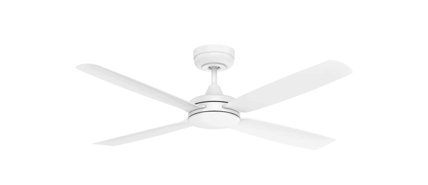 Energy-efficient white ceiling fan with modern design for home comfort and style.